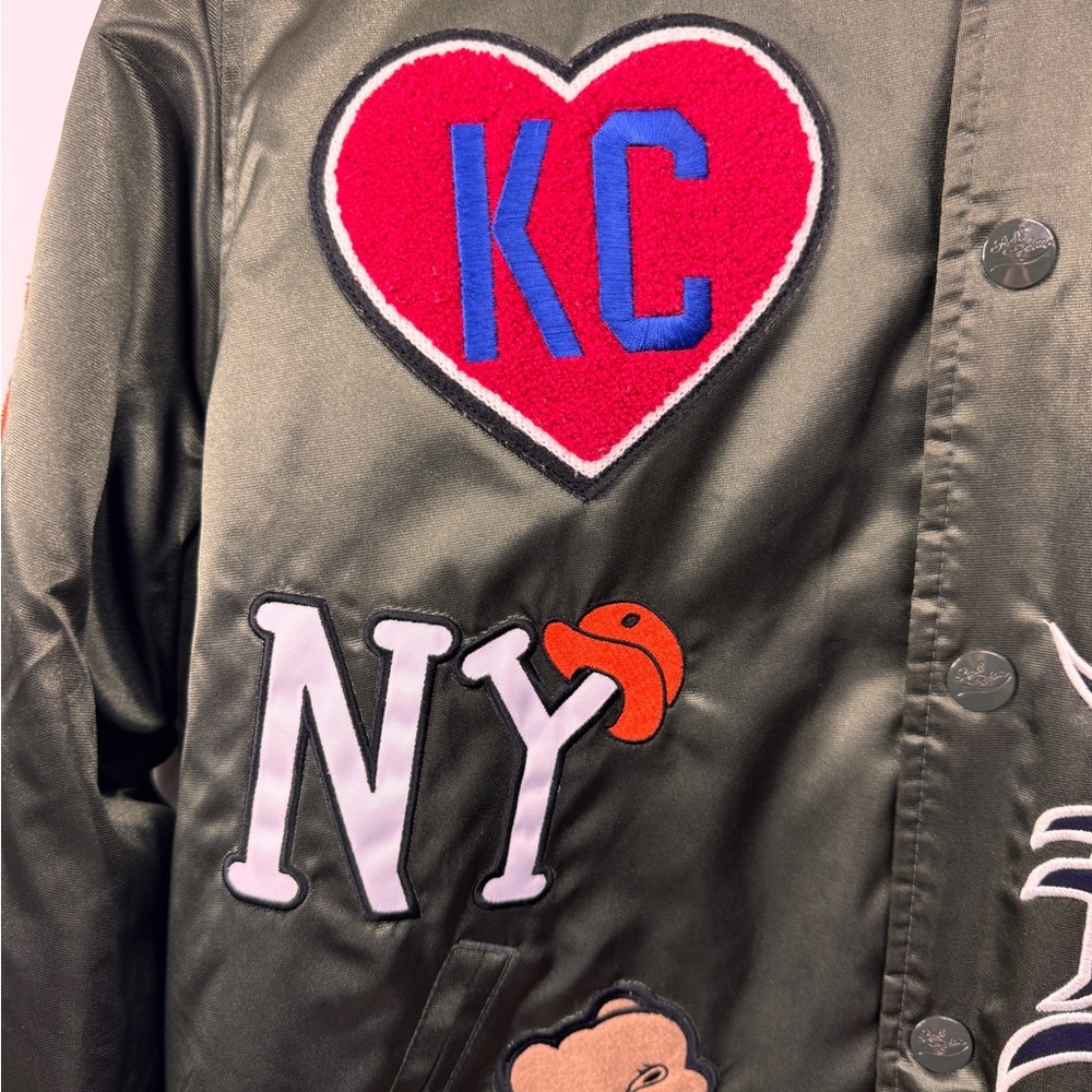 Stall & Dean Jacket Size XL First on the Field Zip Up Green Patches Baseball - Picture 3 of 11